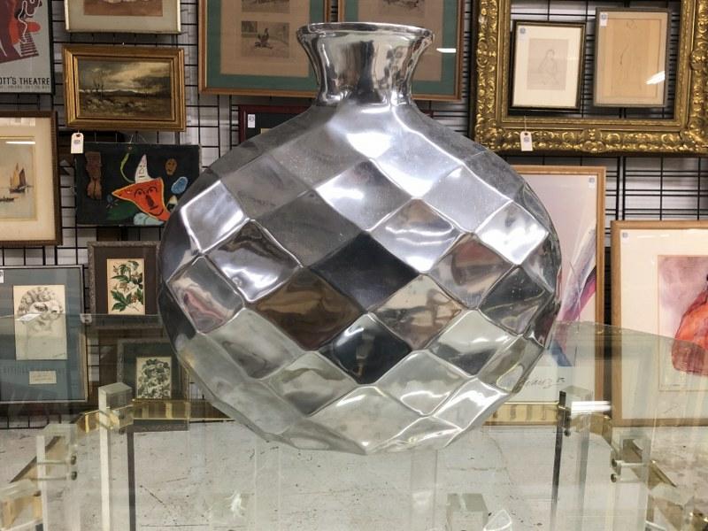 Mid Century 18.5" high aluminum vase, pineapple like pattern, unmarked, from fine Hudson, N.Y. home. (1 of 4)