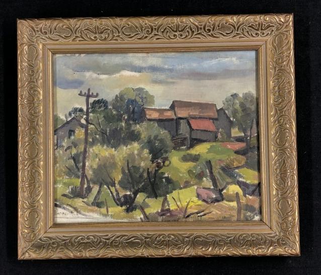 Circa 1940's o/b impressionist landscape ( signed H. Ensel ), from Hudson Valley estate, under (1 of 4)