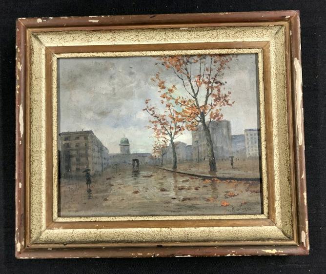 Rosario Fazio ( 1892-1956 Italy ) o/b cityscape, signed lower right, and information on back as (1 of 5)