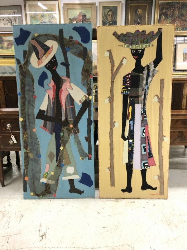 (2) folk art hand stitched Island framed figures, both signed, unsure of origin, from Doctor's (1 of 7)