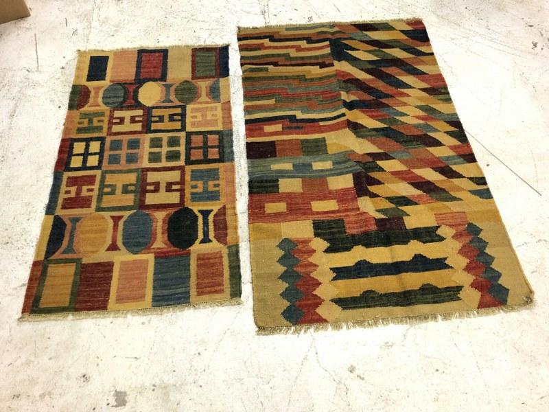 (2) vintage handmade geometric pattern scatter rugs, from estate in Hudson Valleyâ€¦.I believe (1 of 6)