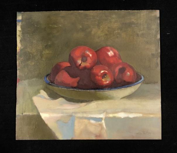 Stan Phillips (1924-2012 ) o/b still life with apples in a bowl, signed lower right. Painting (1 of 2)