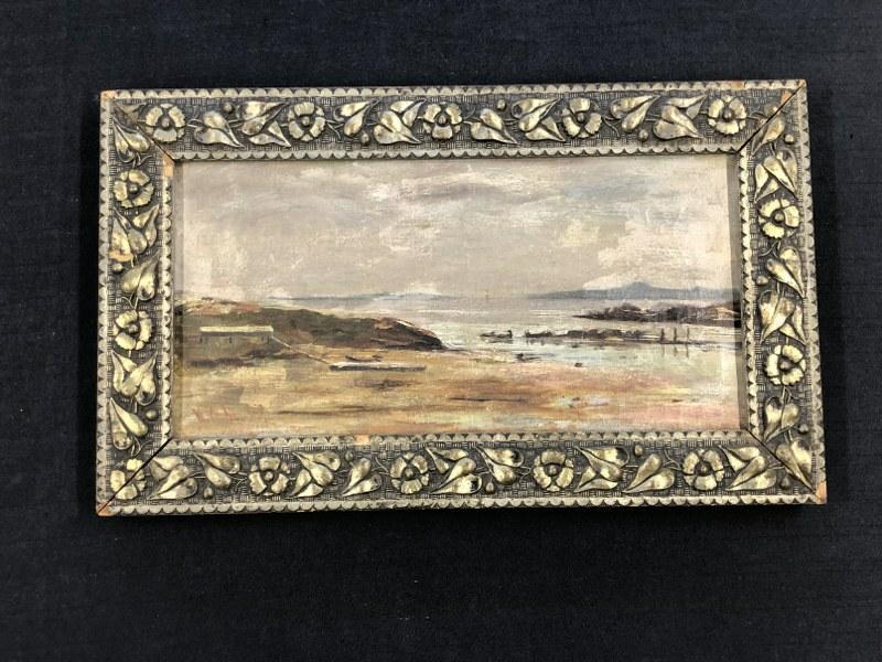 19th c seascape initialed (KWM dated 1887), in frame of the period, canvas measures 8.5" x 16.25". (1 of 4)