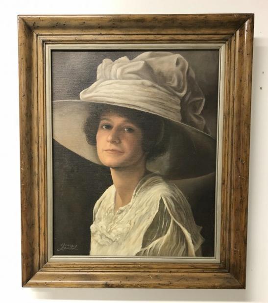 Anne Crosby Laudel o/c portrait of woman named Vida Crosby Wolfe, dated 1973, as pictured on label: Anne Crosby Laudel o/c portrait of woman named Vida Crosby Wolfe, dated 1973, as pictured on label on back. Fine condition, painting measures 20" x 16", in frame of the period.