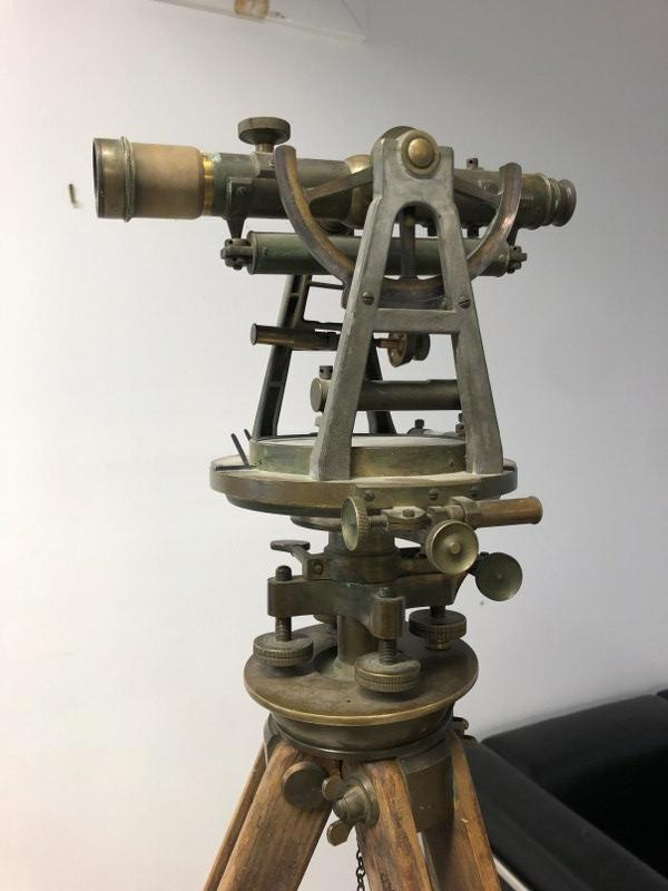 F E Brandis Sons & Co. ( Brooklyn, N.Y. ) early Surveyor's brass transit on tripod base. From Hudson (1 of 12)