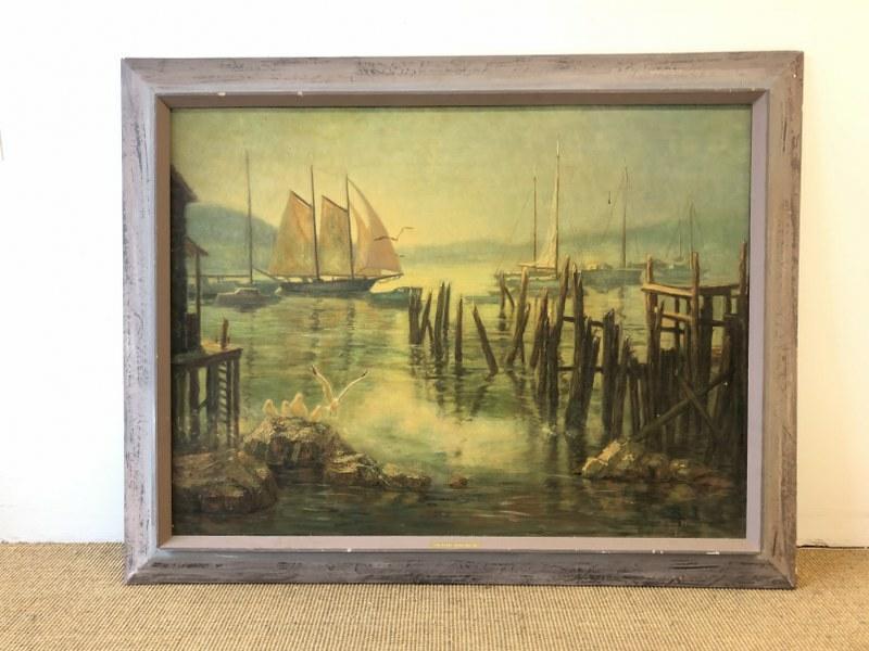 Bunny Hammer circa 1940's o/c titled ( THE BLACK SWAN SAILS ), from estate hoard of paintings by her: Bunny Hammer circa 1940's o/c titled ( THE BLACK SWAN SAILS ), from estate hoard of paintings by her and her Husband Charles we are selling. This is in a period painted frame, the painting measures 30