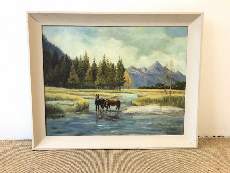 Bunny Hammer circa 1940's o/c horses grazing in a stream, signed lower right, from estate find oh (1 of 4)