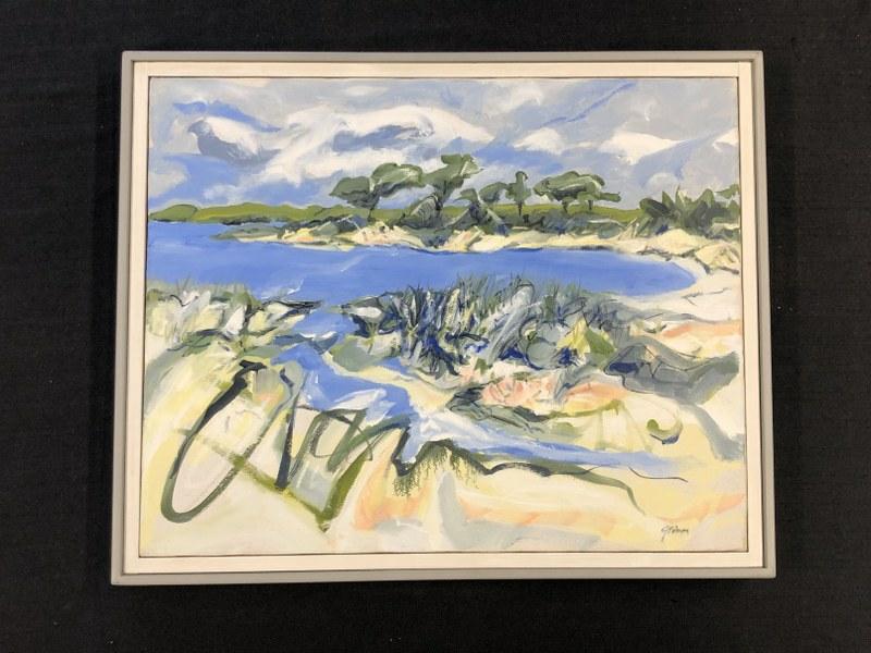 Calvin Grimm o/c impressionist landscape titled ( ACCOBONAC HARBOR II ) painting measures 16" x 20", (1 of 8)