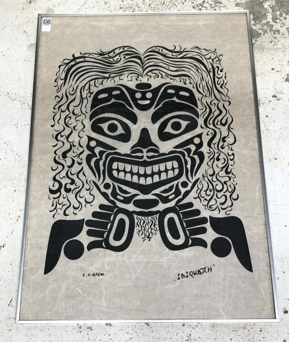 Charles B Greul (born 1923) Sasqwatch screen print on rice paper, nice condition,measures 34" x 24", (1 of 4)