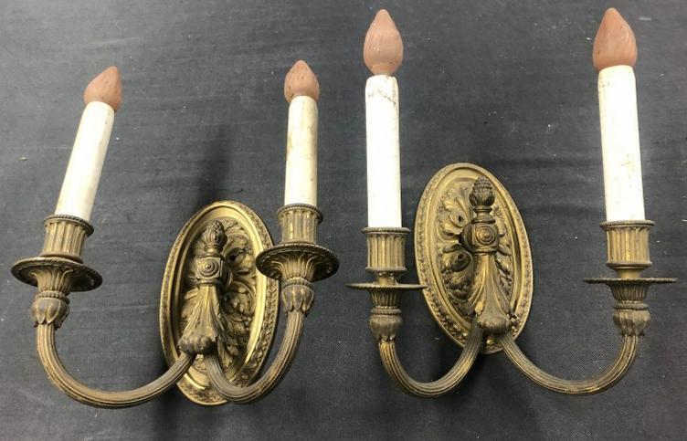Pair early bronze wall sconces, nice old patina, from Hudson Valley residence, they measure 10" (1 of 4)