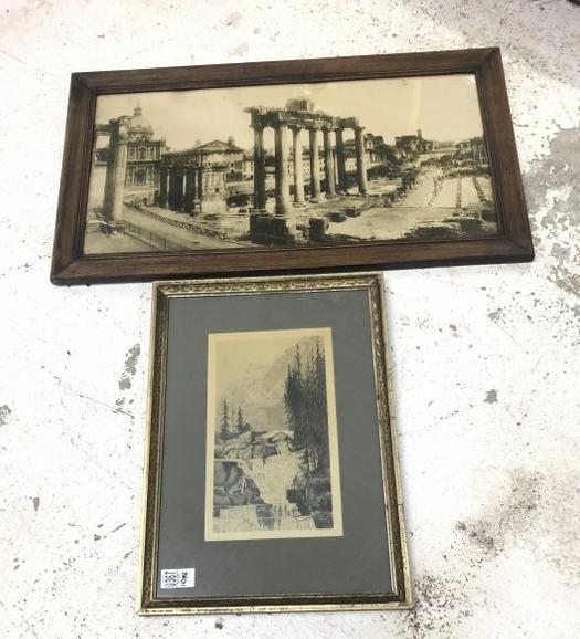 (2) older landscape prints, incl. columns and ruins. From nice Hudson Valley estate. Prints measure (1 of 3)