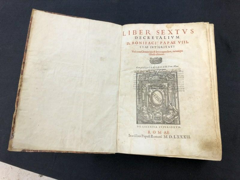 1582 book from local estate - LIBER SEXTUS in estate found condition, wear to covers, inside intact, (1 of 6)