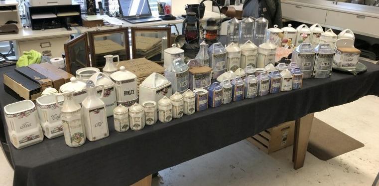 BIG misc. estate lot to including many cannister jars from different sets, a few without lids, (1 of 19)