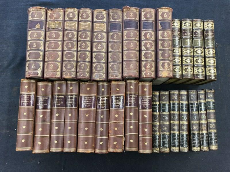 (4) sets of early leather & leather spine estate books, in Swedish, from Poughkeepsie, N.Y. estate (1 of 8)