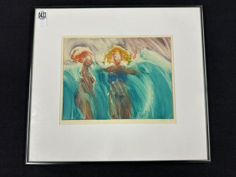 Jane Meyer signed print (1987 ) titled ( Women in the waves ) nicely framed and matted. Image (1 of 3)