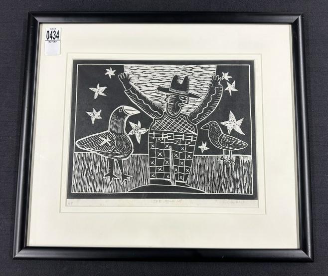 Garth Edwards Inuit signed print titled ( THE HOLD UP ), Artist Proof, nicely framed and matted. (1 of 3)