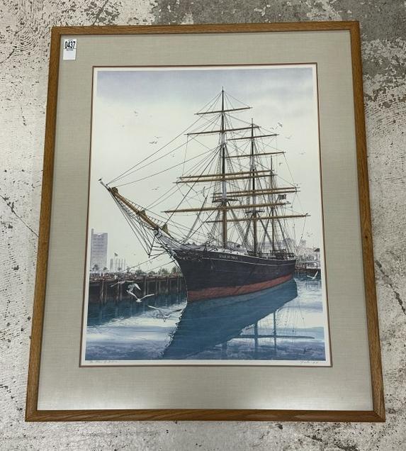 John Yato signed print titled ( The Star of India ), nicely matted in oak frame. Signed lower right, (1 of 3)