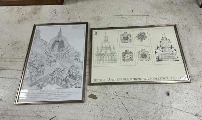 (2) large framed architectural prints in nice matching frames, frames measure 24.5" x 34.5" and (1 of 5)
