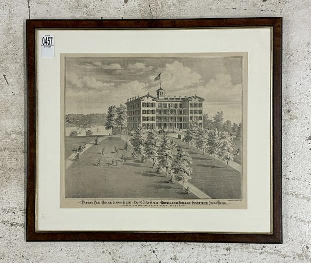 19th c framed print ( TAPPAN ZEE HOUSE SUMMER RESORT & ROCKLAND FEMALE INSTITUTE DURING WINTER. In (1 of 3)