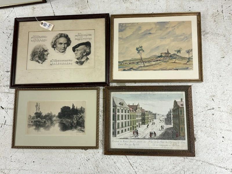 (4) framed older pcs. From estate to include - Seymour Hayden pencil signed landscape print, early (1 of 2)