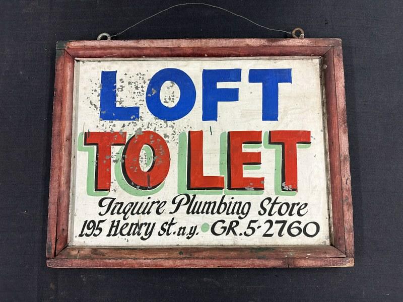 Old double sided metal sign in wood frame ( LOFT TO LET ), wood frame measures 18.5" x 24". (1 of 2)