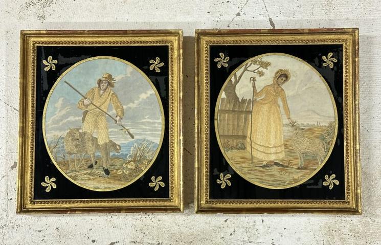 Pair early English stipple engravings in nice matching gilt frames, from fine Catskill, N.Y. estate,: Pair early English stipple engravings in nice matching gilt frames, from fine Catskill, N.Y. estate, images measure approx. 10" x 9", frames measure 13" x 11.5". Nice estate condition.