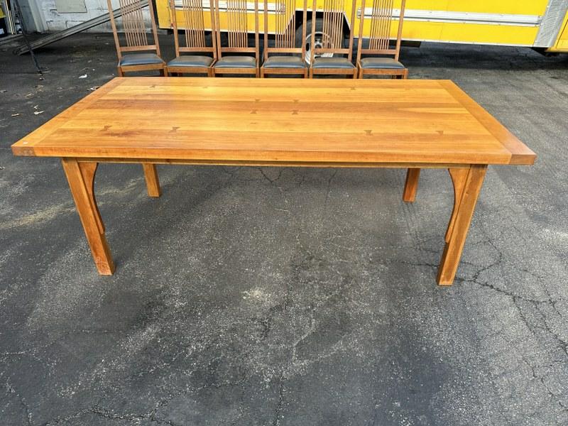 Fabulous custom cherry dining farm table with (2) huge extension custom leaves that fit over the: Fabulous custom cherry dining farm table with (2) huge extension custom leaves that fit over the top. It is constructed superbly, has nice butterfly joints on top, comes from a Woodstock, N.Y. country