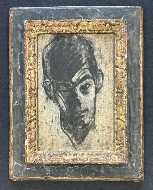 Thomas Bostelle ( 1921-2005 ) Mid Century o/b self portrait, in wonderful frame of the period. Frame: Thomas Bostelle ( 1921-2005 ) Mid Century o/b self portrait, in wonderful frame of the period. Frame made by APF in New York City, painting measures 12" x 8", the frame measures 18" x 14". From fine H