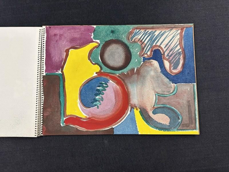 Edward Avedisian (1936-2007 ) sketchbook of watercolors & (3) pencil drawings. Pages are 10" x 14",: Edward Avedisian (1936-2007 ) sketchbook of watercolors & (3) pencil drawings. Pages are 10" x 14", includes abstracts & figures. 100% rag paper. Circa 1978. Has 16 watercolors, (2) color & (14) black