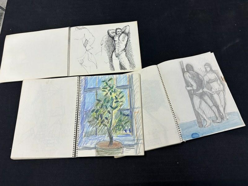 Edward Avedisian ( 1936-2007 ) (3) sketchbooks of drawings ( pen & ink, pencil, crayons ) abstracts,: Edward Avedisian ( 1936-2007 ) (3) sketchbooks of drawings ( pen & ink, pencil, crayons ) abstracts, figuresâ€¦â€¦approx. 100 plus pages in the threeâ€¦.The (3) sketchbooks are 11" 14" pag