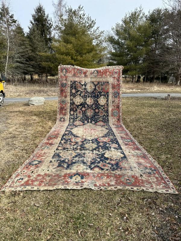 Large old estate oriental rug measures 225" x 90", extreme wear, was used in the Hudson Valley: Large old estate oriental rug measures 225" x 90", extreme wear, was used in the Hudson Valley estate till we removed it.