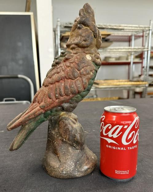Old cast iron PARROT doorstop, original paint, just as we found it in the estate, measures 12" high.: Old cast iron PARROT doorstop, original paint, just as we found it in the estate, measures 12" high.
