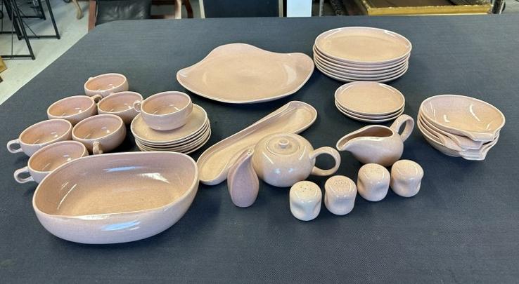 Lot of pink Russel Wright dishes, found in local estate. All in nice estate found condition.: Lot of pink Russel Wright dishes, found in local estate. All in nice estate found condition. Platters, dinner plates, trays, cups, saucers as pictured. Total pieces (37). ( removed (2) dinner plates w