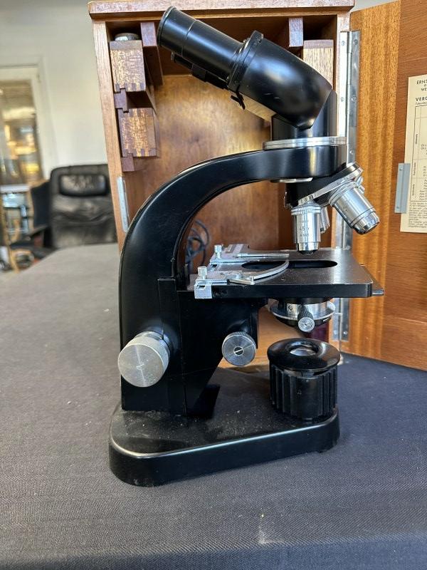 Dr. Lila Wallis's ERNST LEITZ WETZLAR microscope in case, from her weekend estate in Rhinebeck,N.Y.: Dr. Lila Wallis's ERNST LEITZ WETZLAR microscope in case, from her weekend estate in Rhinebeck,N.Y. She was a pioneer in Women's medicine. Dr. Lila Wallis initiated and developed the first regional co