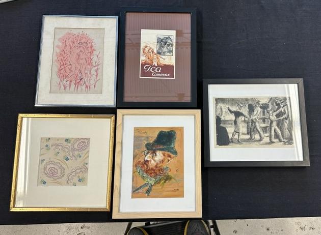 (5) framed pcs. Artwork from Woodstock, N.Y.estate to include - Lithograph signed under mat by Pele: (5) framed pcs. Artwork from Woodstock, N.Y.estate to include - Lithograph signed under mat by Pele De Lappe measuring 8" x 12" - Konrad Cramer w/color design measuring 7.5" x 7.5" - Artist unknown fo