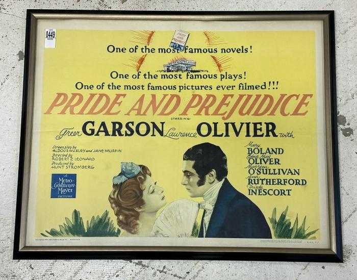 PRIDE AND PREJUDICE 1962 Re Release half sheet movie poster, nice overall condition, poster measures: PRIDE AND PREJUDICE 1962 Re Release half sheet movie poster, nice overall condition, poster measures 22" x 28", the black frame measures 24" x 30". Nice estate condition.