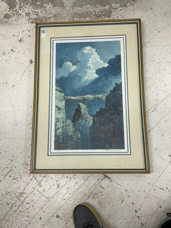 Eric Sloane pencil signed Western landscape print, number 35 of 450 printed, nice condition, print: Eric Sloane pencil signed Western landscape print, number 35 of 450 printed, nice condition, print measures 24" x 16", very nicely framed and matted, frame measures 31" x 21.5".