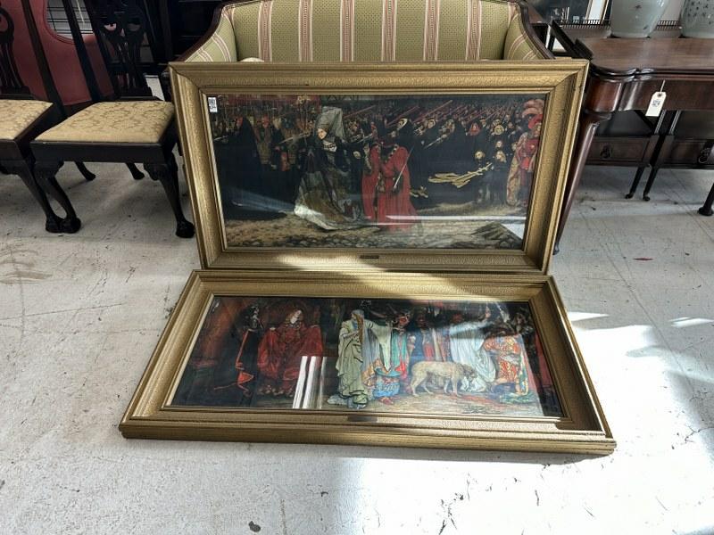 (2) large framed prints by Edwin Austin Abbey (1852-1911), in frames of the period, both with brass: (2) large framed prints by Edwin Austin Abbey (1852-1911), in frames of the period, both with brass placques on frames ( ART CLUB OF 1927 & ART CLUB OF 1929 ), both prints in remarkable condition, fro