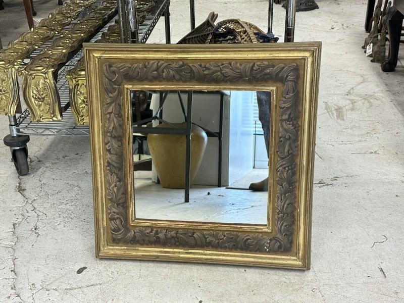 Decorative painted mirror with painted insert, from Hudson Valley estate, frame measures 24" x 24".: Decorative painted mirror with painted insert, from Hudson Valley estate, frame measures 24" x 24".