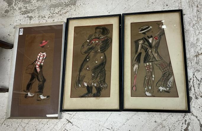 (3) wonderful 1950's African American performers, ( one signed illegibly on back as pictured, nice: (3) wonderful 1950's African American performers, ( one signed illegibly on back as pictured, nice estate found condition. The frames measure 26" x 16" , 26" x 16" & 26.5" x 15".