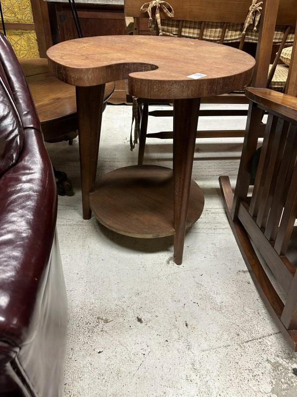 Mid Century table with unusual cot out top, finish off, structurally sound, wonderful form.: Mid Century table with unusual cot out top, finish off, structurally sound, wonderful form.
