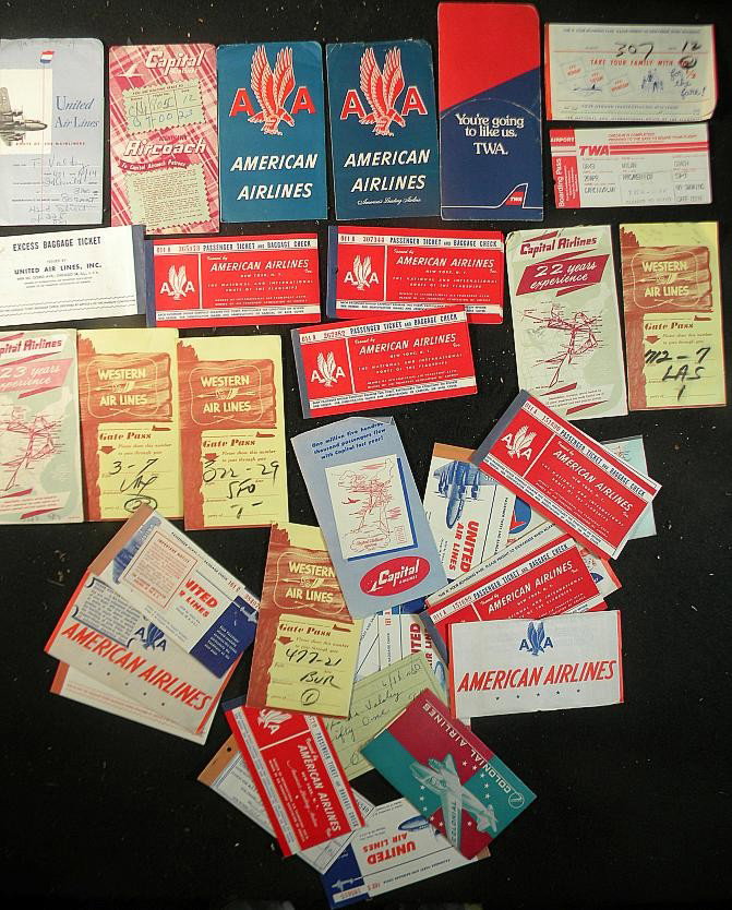 Lot of Older Airline Ephemera Tickets Booklets Etc.: This is a lot of older airline ephemera, from estate of Exotic dancers Tito and Corinne Valdez, who traveled the world.