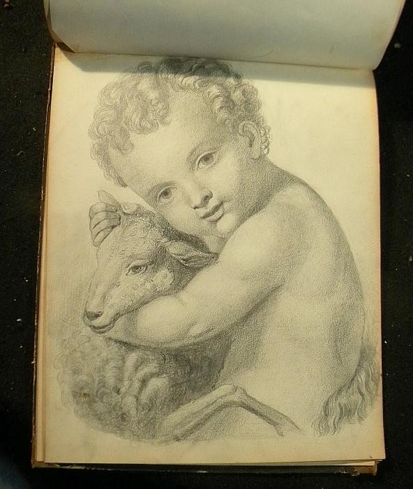 G B Hastings Book Of Pencil Drawings 1867 Frankfort: This is a book of nicely executed pencil drawings. Name in front is G B Hastings Frankfort 1867. Each drawing has tissue over the page, so they are well maintained. Contains landscapes, people, and an