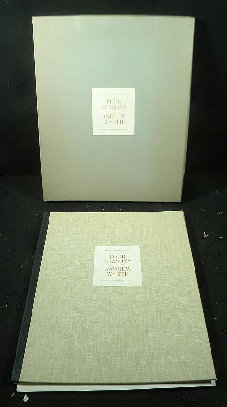 Four Seasons Portfolio-12 Wyeth Reproductions: Large portfolio in box- Four Seasons 12 reproductions of paintings and drawings by Andrew Wyeth, cloth hardcover, 12 reproductions laid loose, no dust jacket as issued, introduction by Lloyd Goodrich,