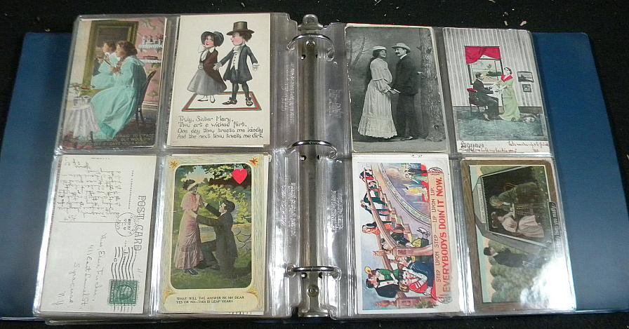 Album of Romantic Post Cards: Album of romantic post cards, some foreign, mostly couples, nice album, as pictured