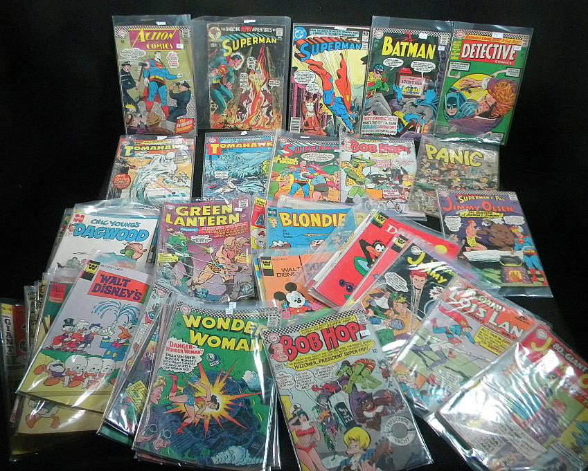 Boxlot Comic Books Circa 1960's: Boxlot comic books circa 1960's including Wonder Woman, Green Lantern, Bob Hope, Superman, Batman, Detective, Woody Woodpecker, Archie, Dagwood, Disney, Tom and Jerry, Dennis the Menace, Daffy Duck an