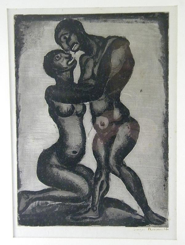 Georges Roualt Les Reincarnations du Peru Ubu Signe: Georges Roualt 1878-1958 signed print of a nude Man & Woman, signed lower right. From series Les Reincarnations du Peru Ubu. Measures 13 1/2" x 10". Nice condition.