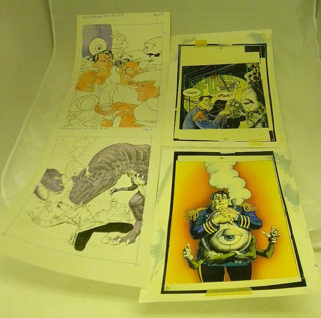 4 Pcs Illustration Artwork J Lacquement: 4 pieces original illustration artwork by Julia Lacquement 4/29/92, from "Running Out of Time", 2 have cel-like overlay, from archives, as pictured