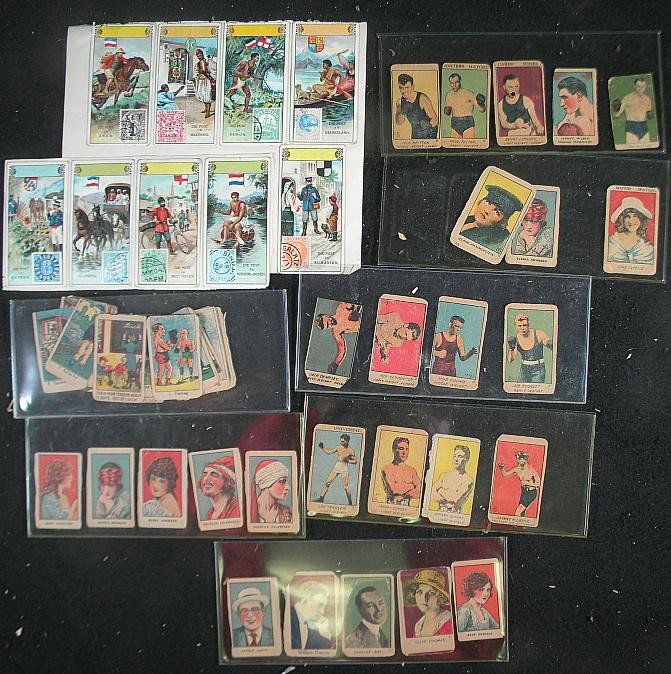 Lot of Tobacco Premium Cards: Lot of tobacco premium cards including boxing, movie stars, Jack Dempsey, Gloria Swanson, Rudolph Valentino, Douglas Fairbanks, and many others, as pictured