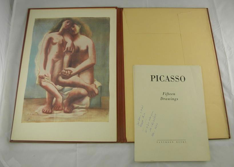 PICASSO 15 Drawings 1946 Portfolion Has 9 Prints o: This lot is the portfolio done in 1946 by Pantheon Books, of 15 Picasso large format prints. This lot has 9, in good condition. They measures 19" x 13". Included is PORTRAIT OF A LADY, WEEPING WOMAN,